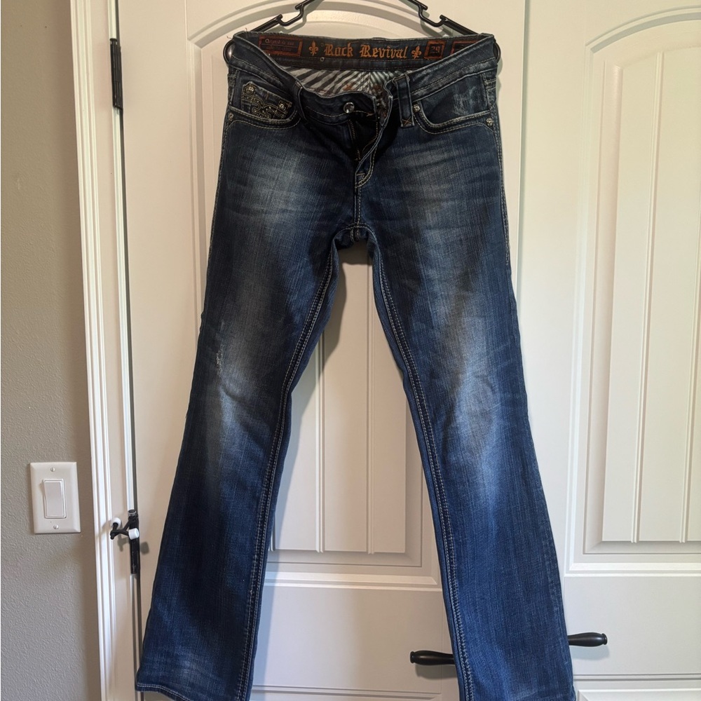 Rock Revival Blue Bootcut Jeans with Natural Fading